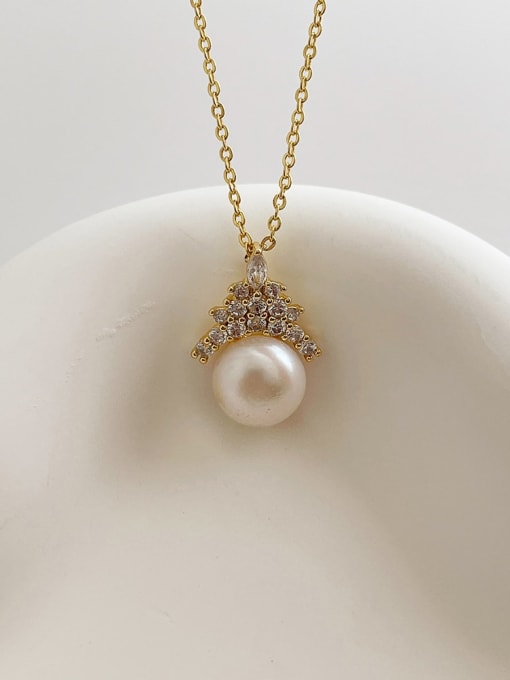 ZRUI Brass Freshwater Pearl Crown Dainty Necklace 2