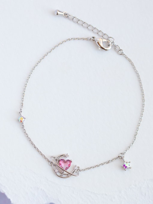 81K white k Brass Cubic Zirconia Heart Moon Cute Bracelet