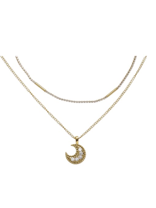 ACCA Brass Cubic Zirconia Moon Vintage Pendant Necklace 1