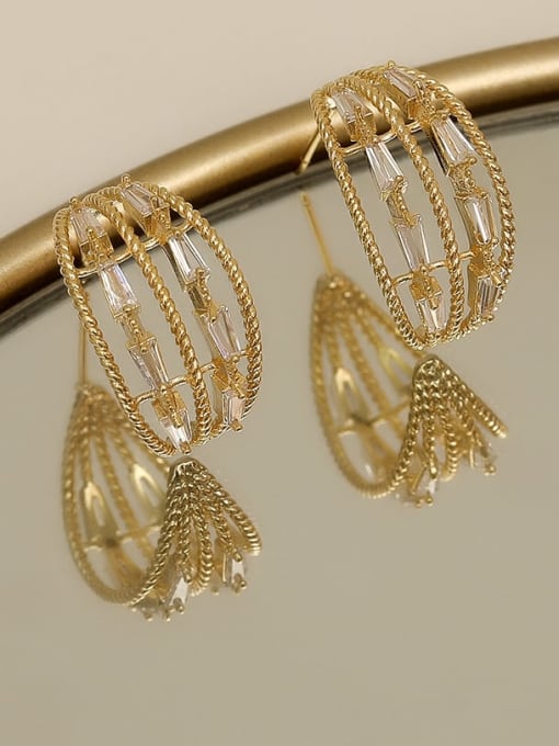 14k Gold Copper Cubic Zirconia Geometric Minimalist Stud Trend Korean Fashion Earring