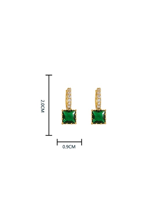 HYACINTH Brass Cubic Zirconia Green Geometric Vintage Stud Earring 4