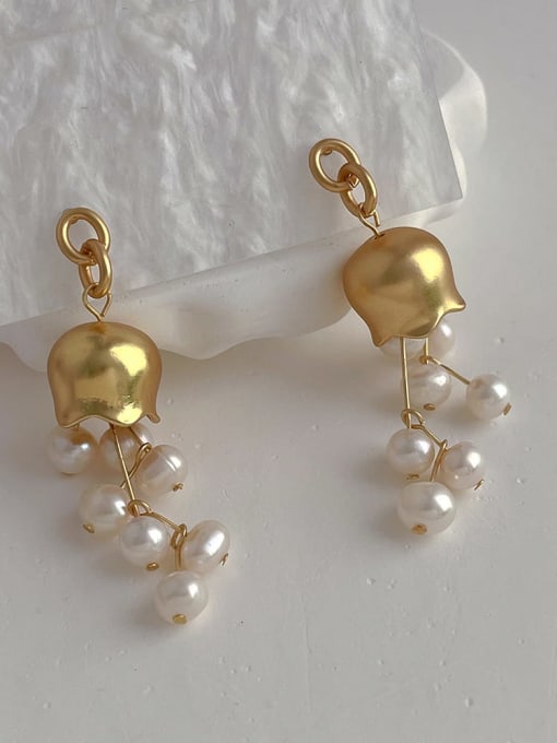 K260 tassel metal earrings Brass Freshwater Pearl Tassel Dainty Drop Earring