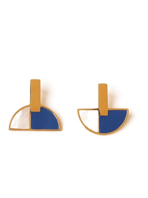 蓝色 Brass Enamel Geometric Vintage Stud Earring