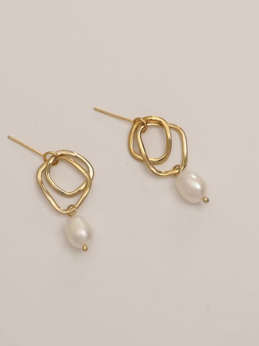 HYACINTH Brass Imitation Pearl Geometric Minimalist Drop Trend Korean Fashion Earring 3