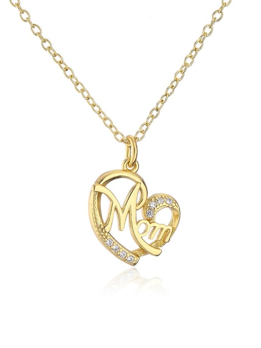 21727 Brass Cubic Zirconia Heart Vintage Necklace