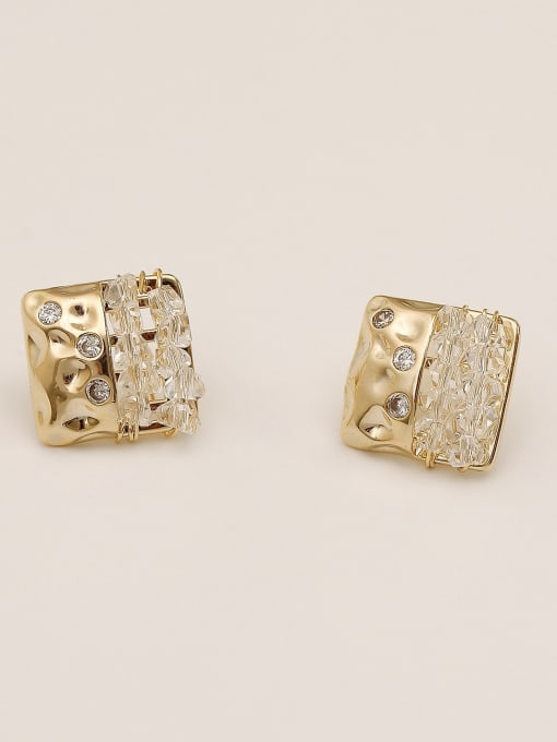 14k Gold Brass Cubic Zirconia Geometric Vintage Stud Trend Korean Fashion Earring