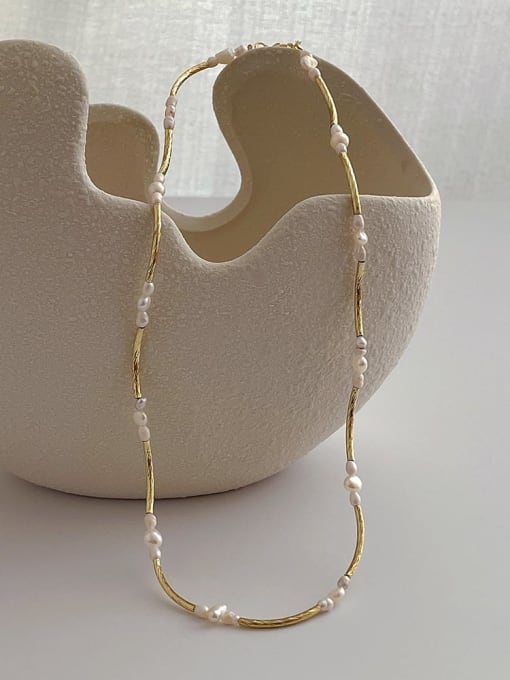ZRUI Brass Freshwater Pearl Irregular Minimalist Necklace 2