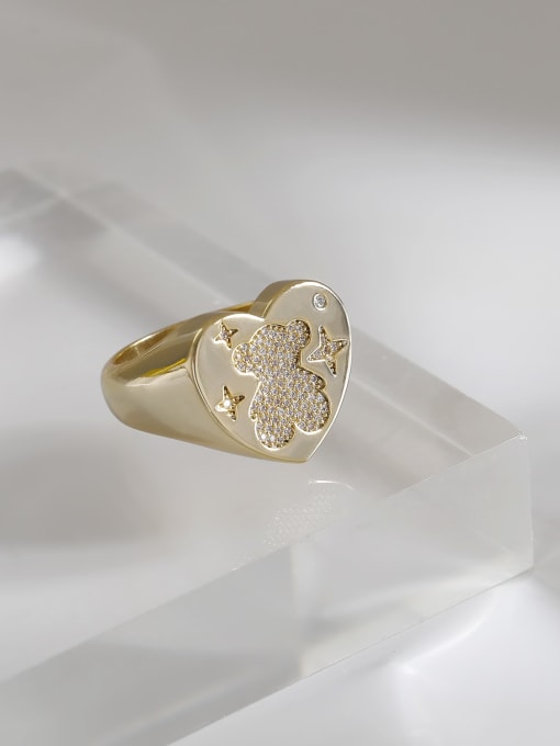 Light Gold Ring Brass Cubic Zirconia Heart Minimalist Band Ring