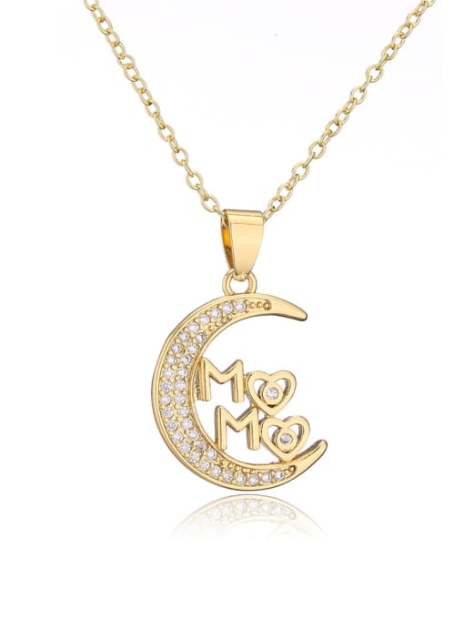 21800 Brass Cubic Zirconia Star Moon  Vintage Letter  Necklace