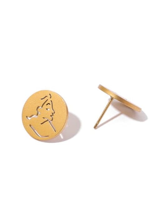 golden Titanium Steel Oval Portrait Minimalist Stud Earring