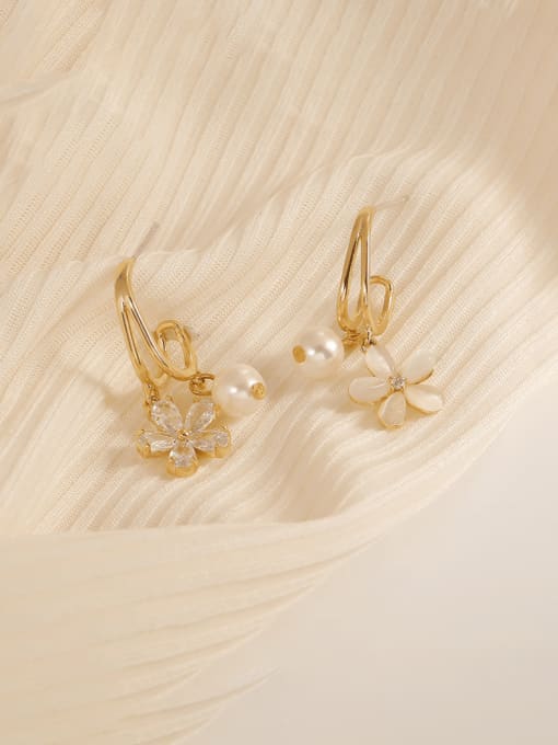 HYACINTH Brass Cats Eye Flower Minimalist Drop Earring 0