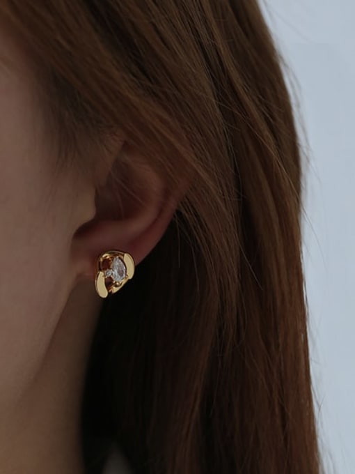 Five Color Brass Rhinestone Geometric Minimalist Stud Earring 1