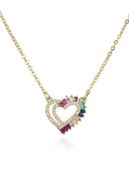 21236 Brass Cubic Zirconia  Trend Hollow Heart Pendant Necklace