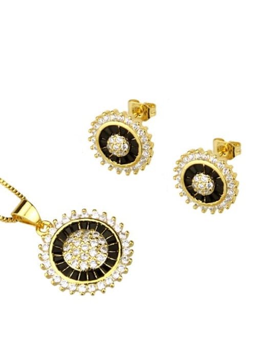 Gold Plated Black zirconium Brass Dainty Round Cubic Zirconia Earring and Necklace Set
