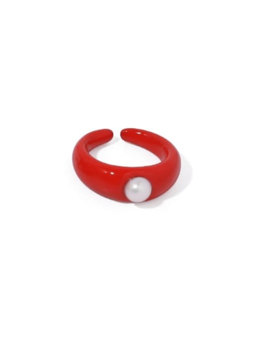 Red Pearl (No.6 ring) Zinc Alloy Enamel Irregular Vintage Band Ring