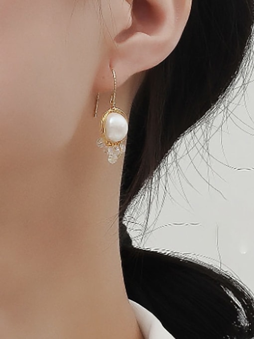 HYACINTH Copper Imitation Pearl Geometric Dainty Drop Trend Korean Fashion Earring 1