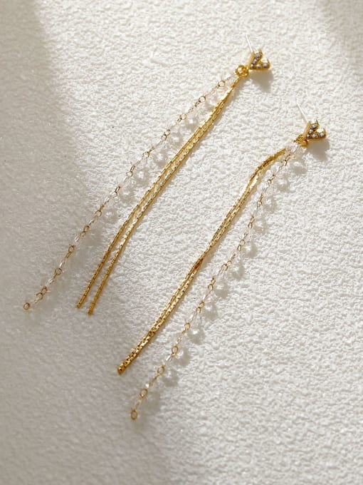 14k gold +white Brass Cubic Zirconia Tassel Vintage Threader Earring