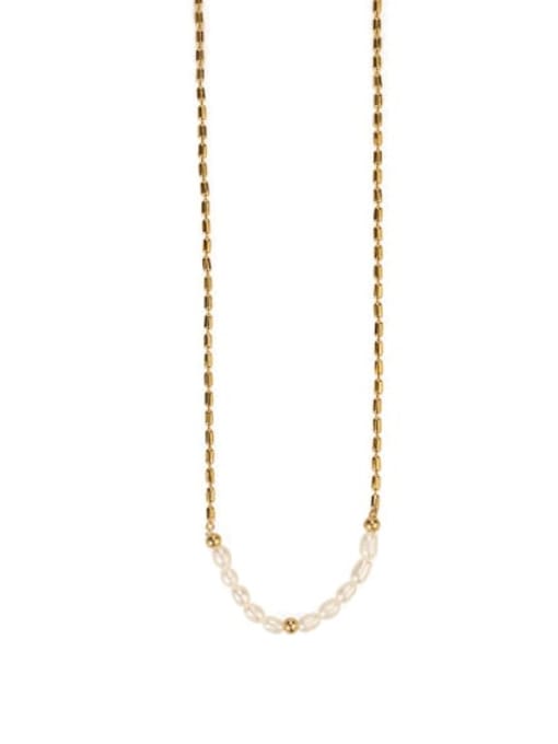 Rectangular bead chain Brass Freshwater Pearl Irregular chain Minimalist Necklace