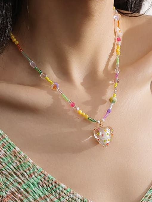 Five Color Brass Glass beads Heart Bohemia Necklace 1