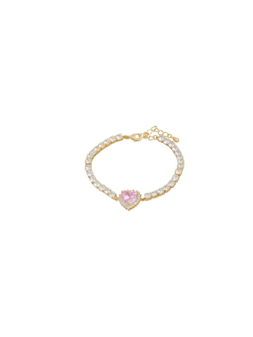 YOUH Brass Cubic Zirconia Pink Heart Dainty Bracelet 0