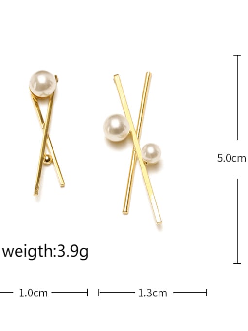 ACCA Brass Imitation Pearl Cross Minimalist Stud Earring 3