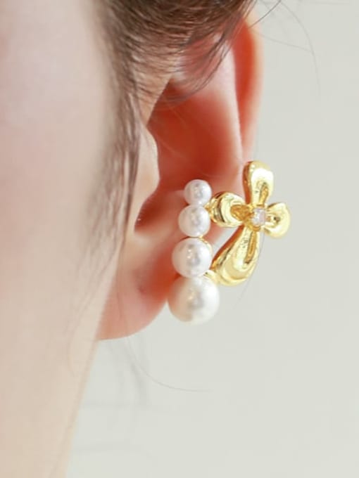 Five Color Brass Imitation Pearl Flower Vintage Single Earring 2