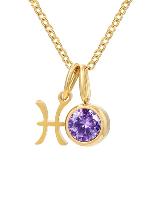 February Violet Pisces Gold Stainless steel Birthstone Constellation Cute Necklace