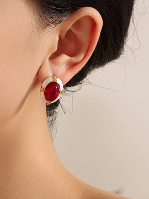 Five Color Brass Glass Stone Geometric Minimalist Stud Earring 1