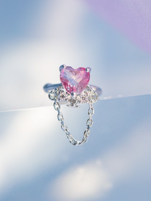 white K Brass Cubic Zirconia Heart Cute Chain Clip Earring