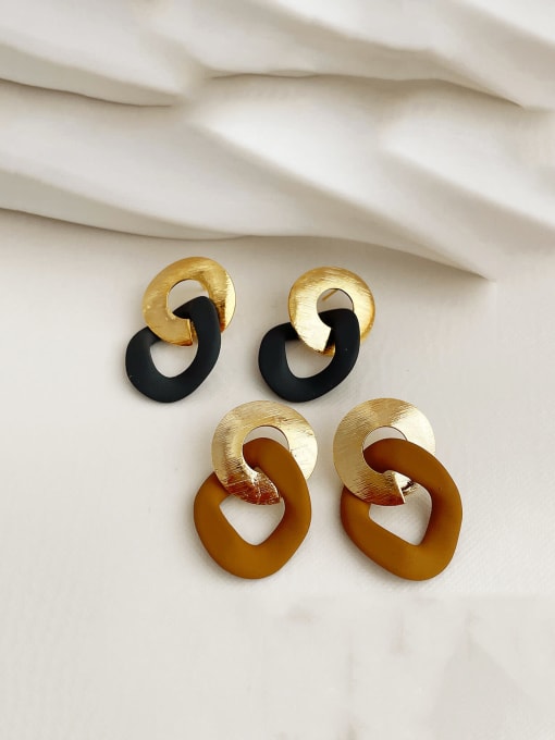 N293 grey metal contrast Earrings Brass Resin Geometric Vintage Stud Earring/Multi-Color Optional