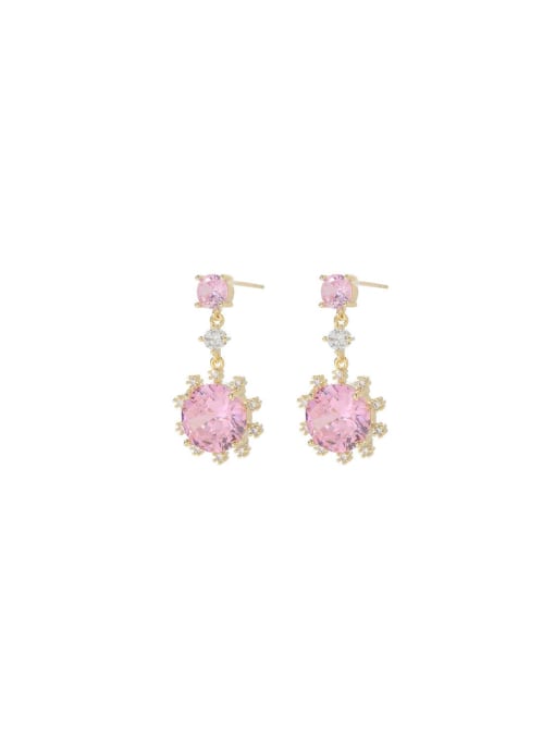 YOUH Brass Cubic Zirconia Pink Flower Dainty Drop Earring 0