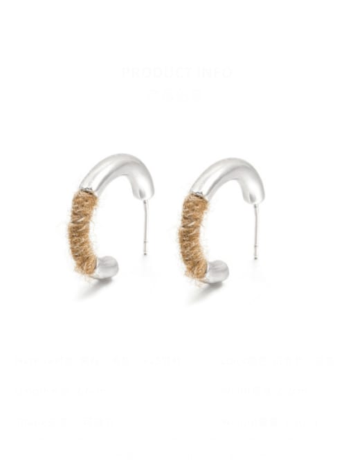 Brown wool earrings Brass Geometric Minimalist Stud Earring