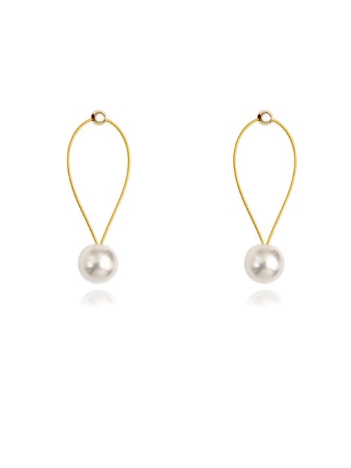HYACINTH Copper Imitation Pearl Hollow Geometric Minimalist Drop Trend Korean Fashion Earring 0
