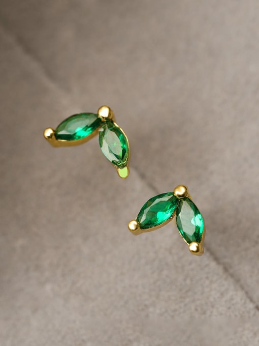 AOG Brass Cubic Zirconia Leaf Minimalist Stud Earring 1