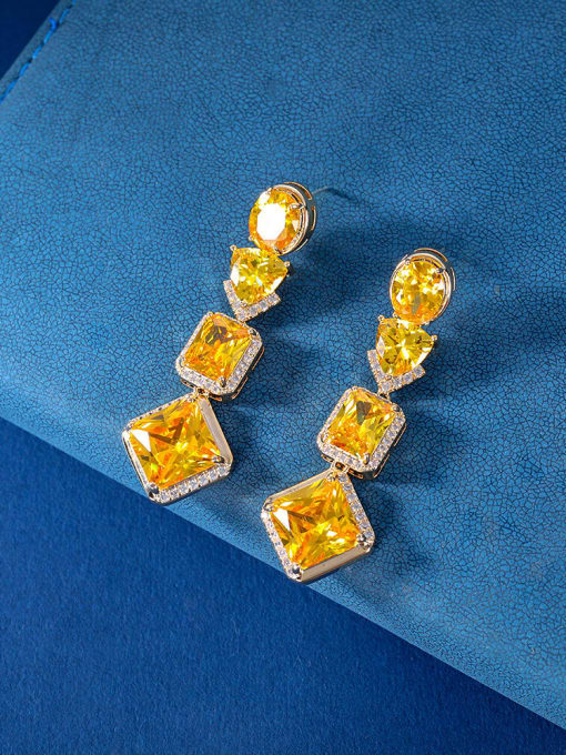 OUOU Brass Cubic Zirconia Geometric Luxury Drop Earring 2