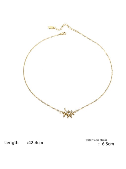 Three Starfish Pendant Necklace Brass Cubic Zirconia Star Vintage Necklace