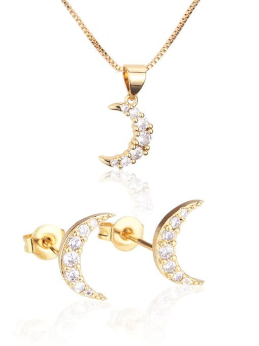 renchi Brass Moon Cubic Zirconia Earring and Necklace Set 0