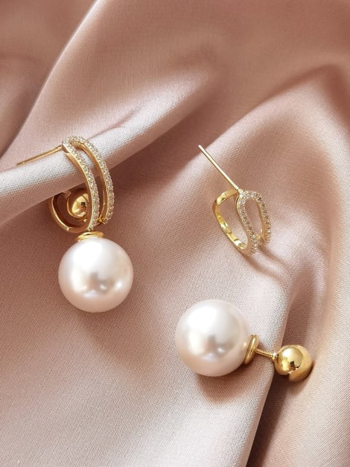 14K  gold Brass Imitation Pearl Geometric Vintage Drop Earring