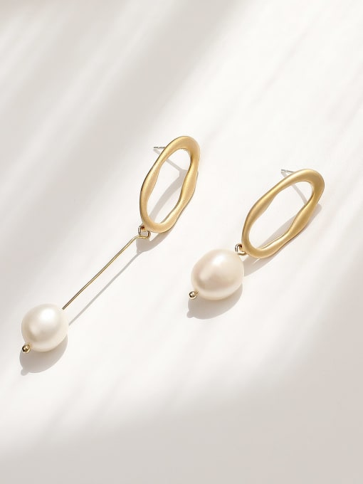 Dumb gold ab Brass Imitation Pearl Geometric Minimalist Drop Trend Korean Fashion Earring