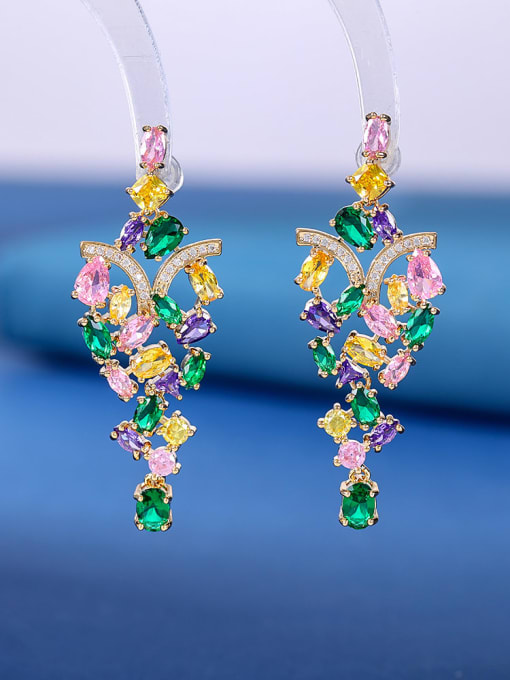 OUOU Brass Cubic Zirconia Multi Color Irregular Luxury Cluster Earring 1