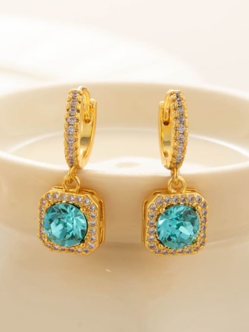 46 Light Emerald Blue Gold (pair) Brass Cubic Zirconia Geometric Dainty Single Earring