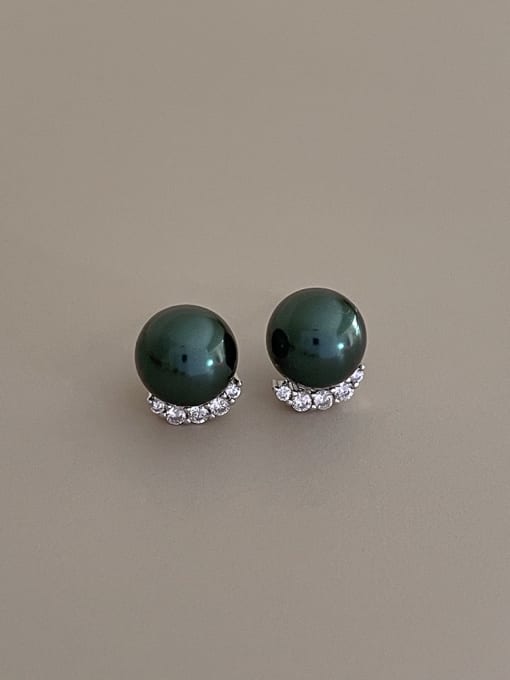 Green pearl earrings Brass Imitation Pearl Geometric Hip Hop Stud Earring