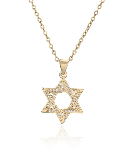 20483 Brass Cubic Zirconia  Vintage Five-pointed star Pendant Necklace