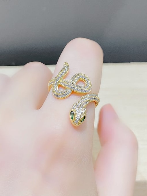 YOUH Brass Cubic Zirconia Snake Trend Band Ring 1