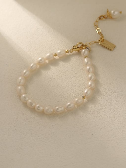 Freshwater pearl Brass Imitation Pearl Round Minimalist Beaded Bracelet