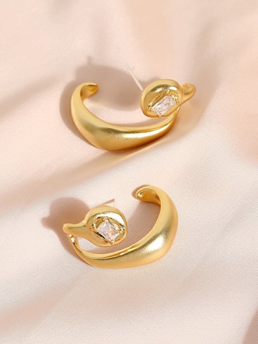 Nostalgic gold Brass Cubic Zirconia Irregular Vintage Stud Earring