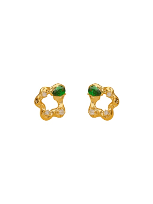 HYACINTH Brass Cubic Zirconia Irregular Geometric Trend Stud Earring 0