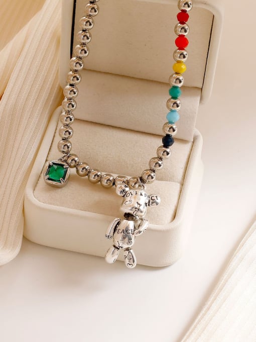 HYACINTH Brass Bead Rainbow Vintage Bear Pendant Necklace 1