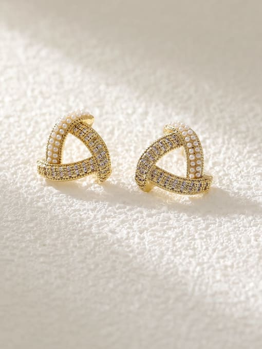 14k gold Brass Cubic Zirconia Triangle Statement Stud Earring
