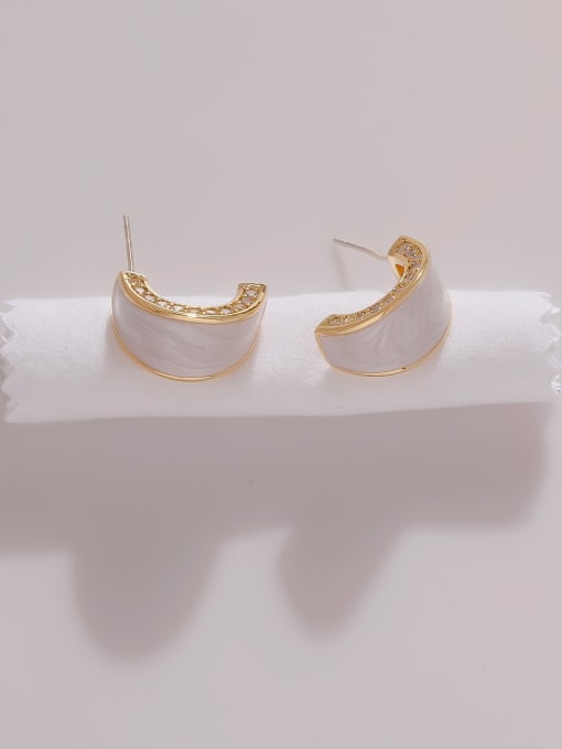 14k Gold +white Brass Enamel Geometric Minimalist Stud Earring